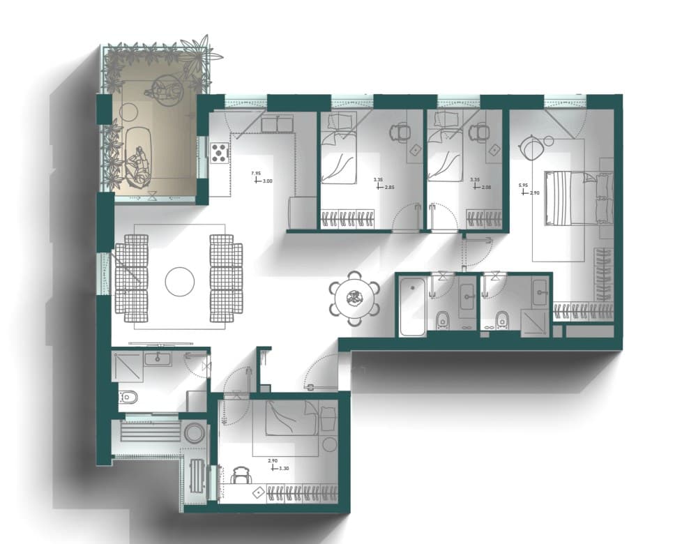 Floor plan, 4.5-room apartment