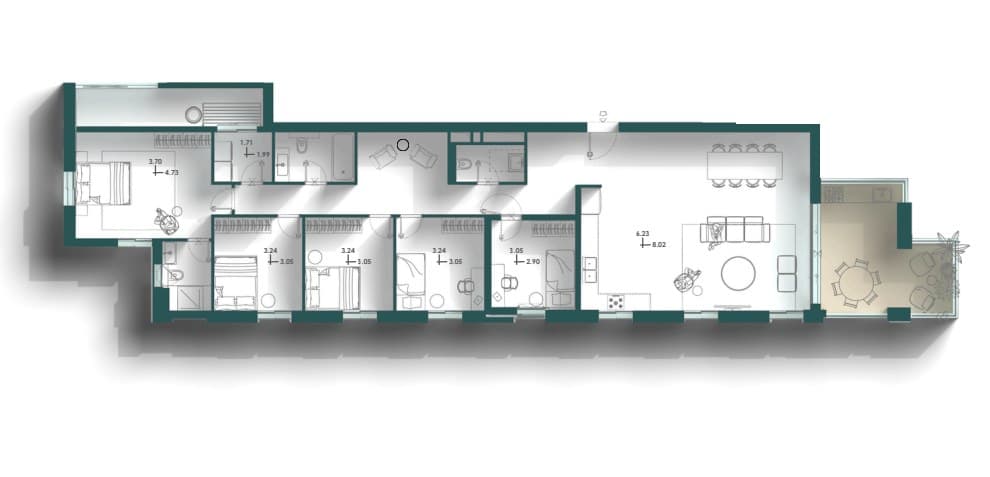 Floor plan, 6-room apartment