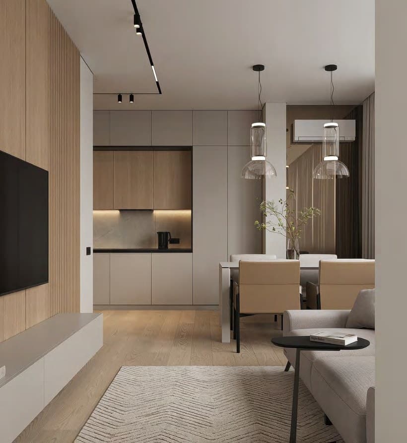 Render of an open-plan living and kitchen area